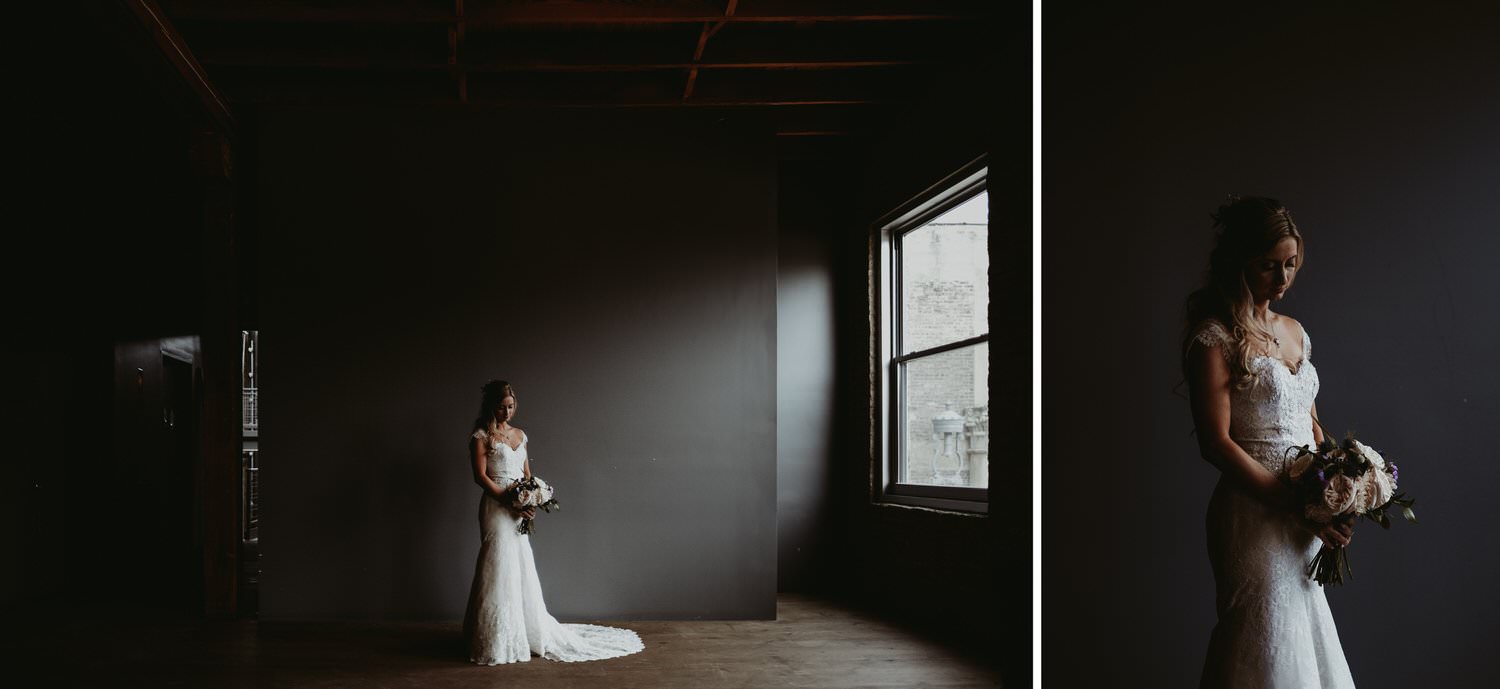 architectural artifacts Chicago wedding photography. bridal dress, moody wedding.
