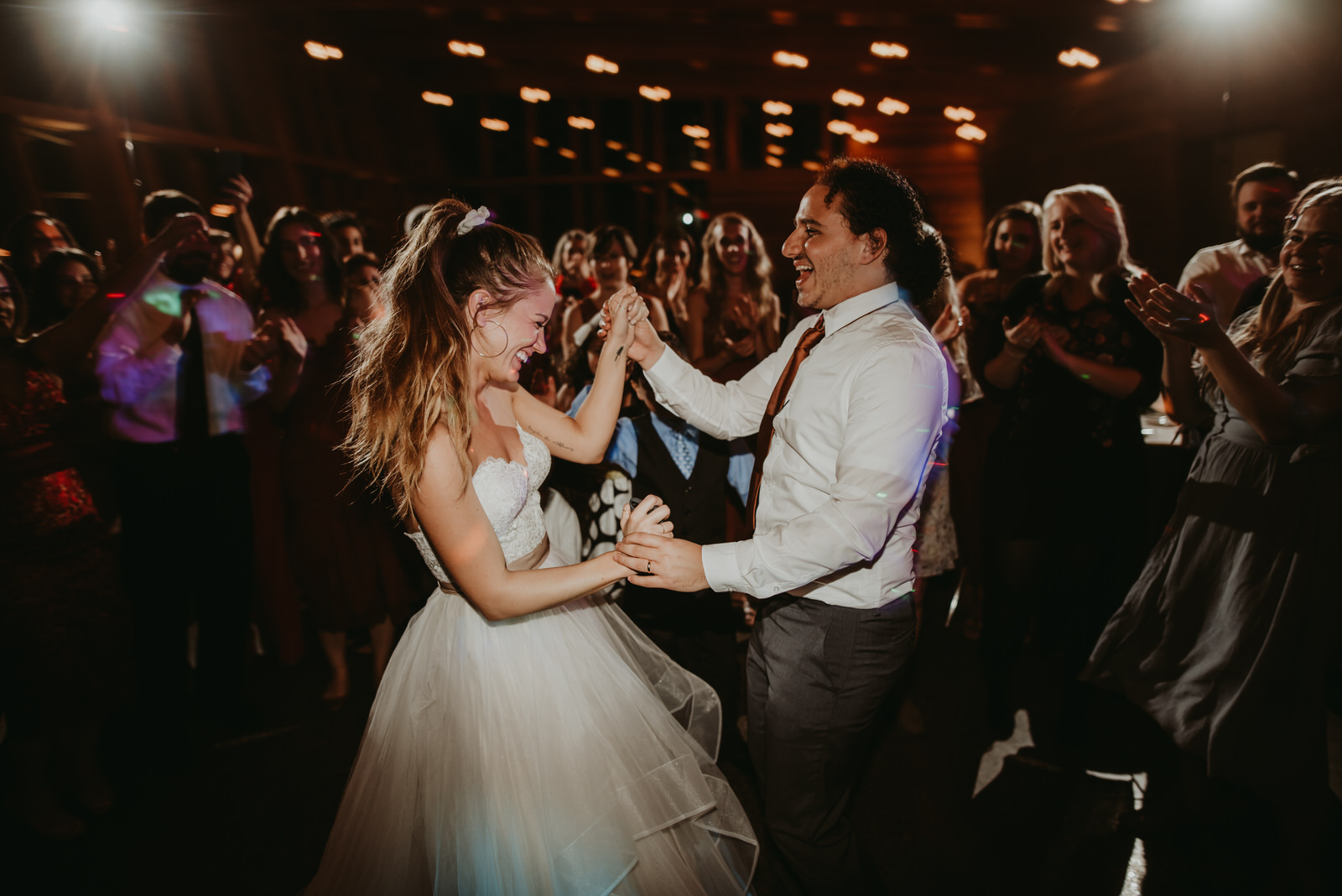 BHLDN bride and groom dance, Crazy egyptian dance party, Bissell tree house Michigan, moody photography, Chicago wedding photography - The Adamkovi