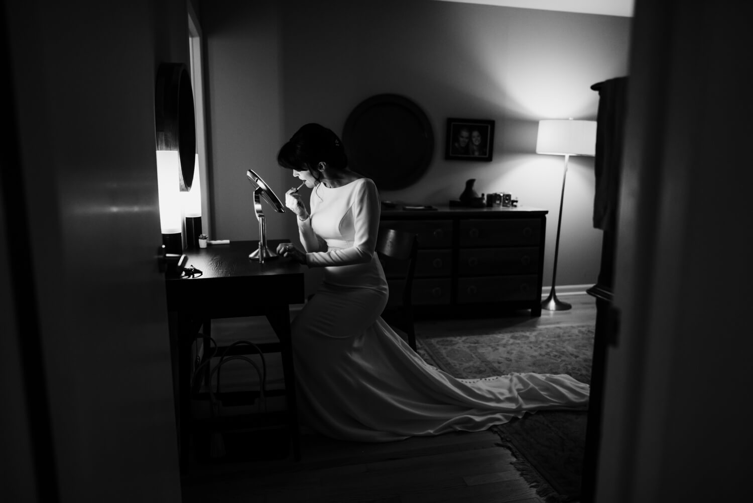 bride getting ready at home - The Adamkovi Chicago wedding photographer