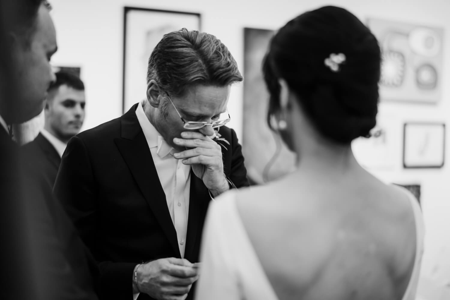 Wedding Ceremony - Elmhurst art Museum Wedding - The Adamkovi Chicago wedding photographer - Groom Crying - Vow reading