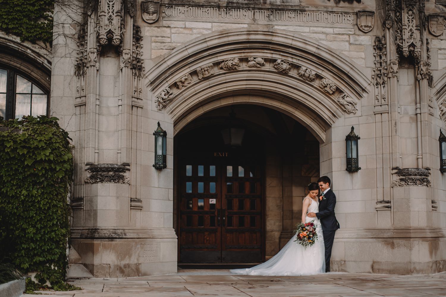bride and groom portraits, northwestern university, The Women's Club of Evanston Wedding Photographer - The Adamkovi, Chicago wedding Photographer