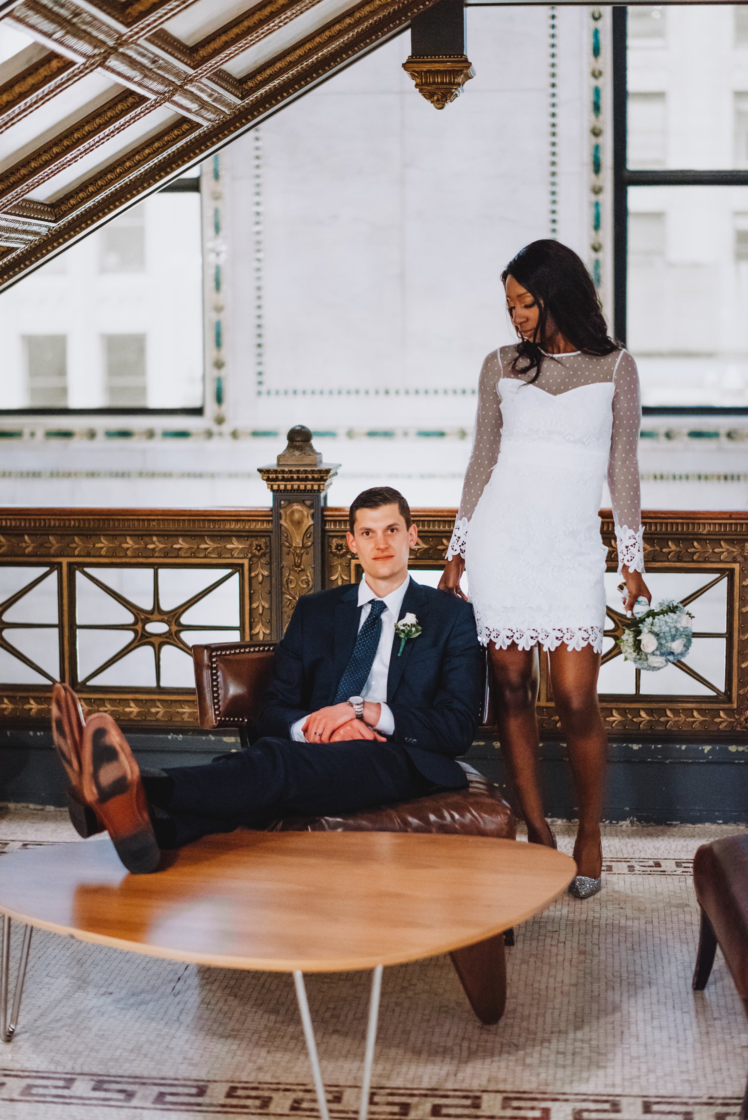 Chicago City Hall Wedding Photographer - The Adamkovi, bride and groom in the Chicago cultural center, super models,, mixed couple