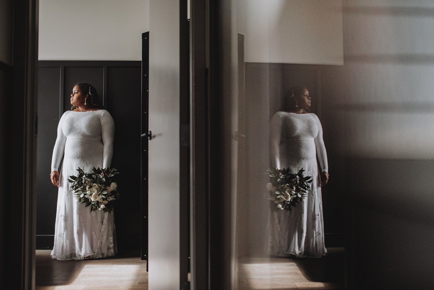 Chicago Elopement photographer - The Adamkovi, bride enviromental portrait of a bride inside of fieldhouse jones hotel