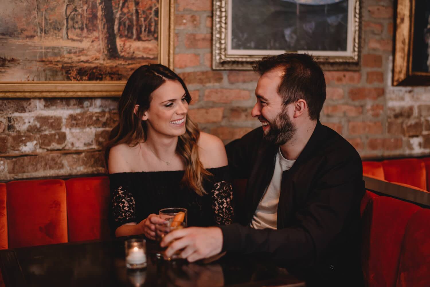Downtown Chicago Engagement in a bar