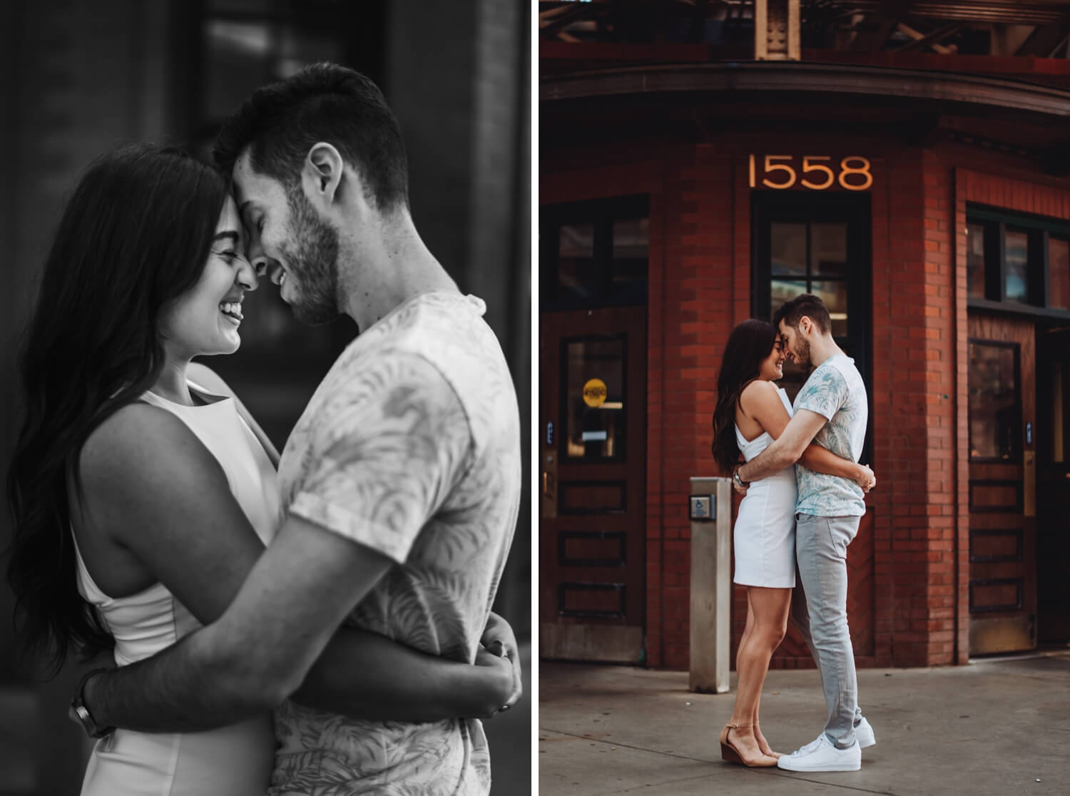 Wicker Park Engagement Photographer - The Adamkovi, in front of the blue line