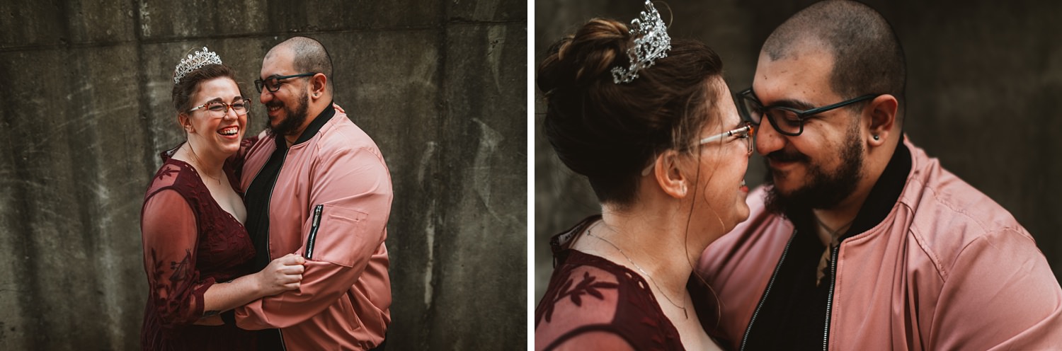 Pandemic Backyard Micro Wedding - The Adamkovi tattoo, crown, bride and groom burgundy dress chicago