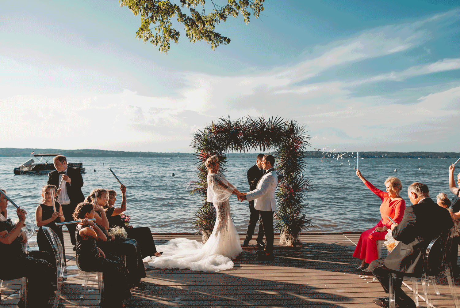 Lake Geneva Micro Wedding - The Adamkovi First kiss confetti animation