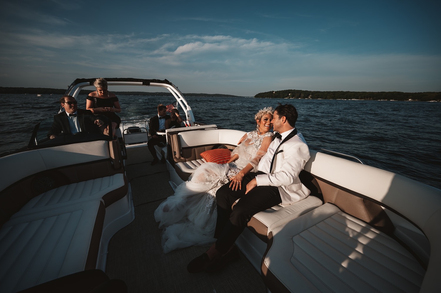 Lake Geneva Micro Wedding - The Adamkovi bride and groom photos on a boat