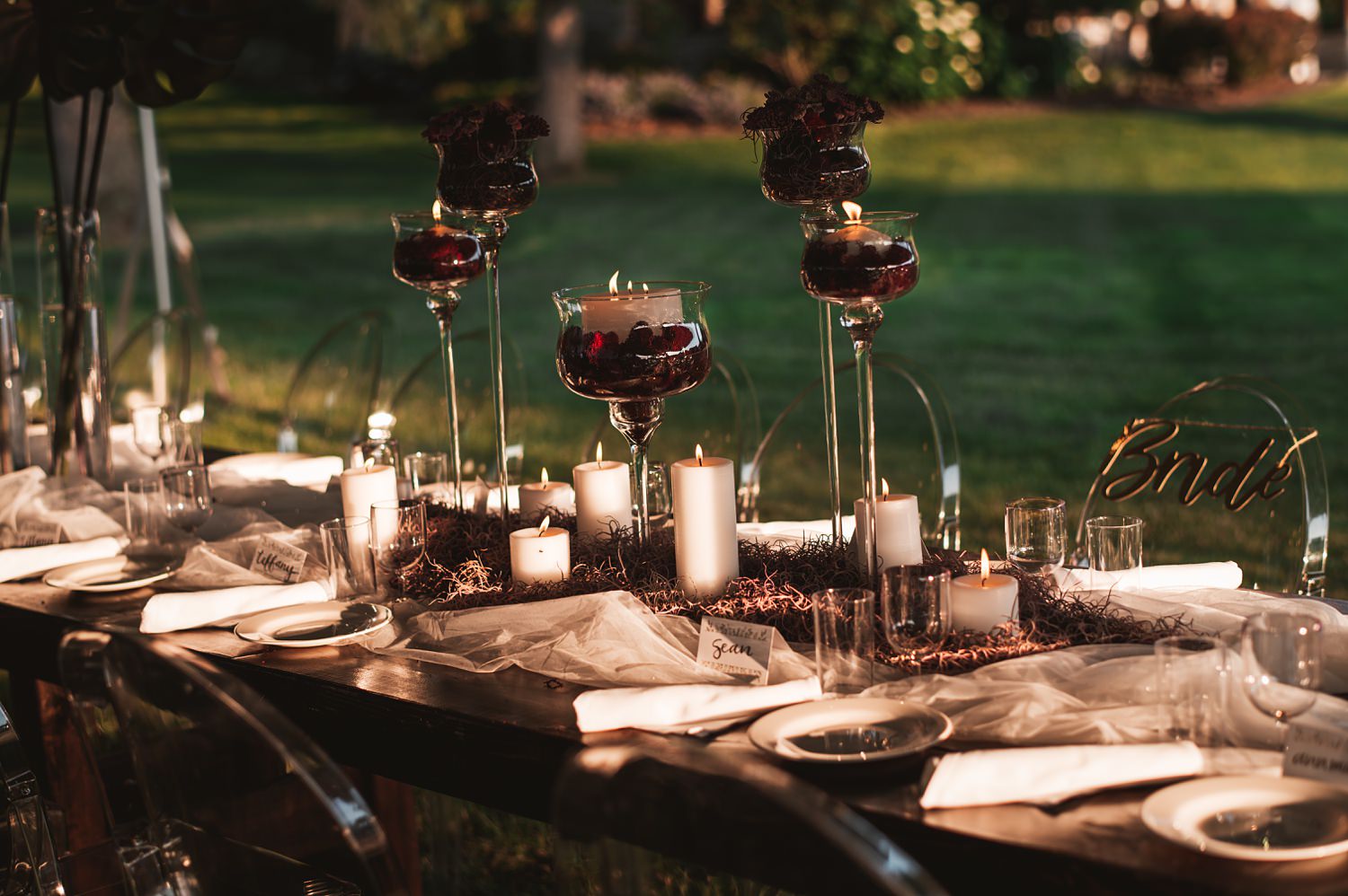 Lake Geneva Micro Wedding - The Adamkovi table set up tent reception garden