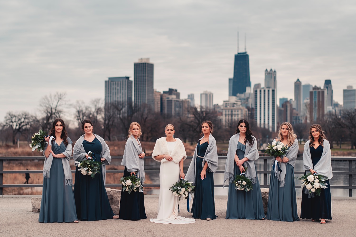 Salvatore's Chicago Wedding - The Adamkovi - bridesmaids and groomsmen in Lincoln park nature boardwalk