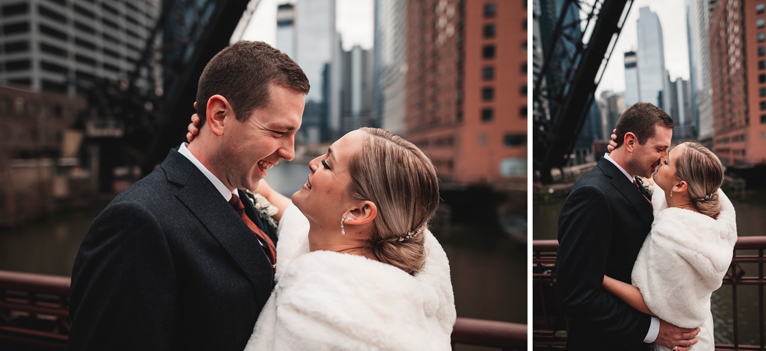 Salvatore's Chicago Wedding - The Adamkovi - bride and groom. photos on kedzie street brige