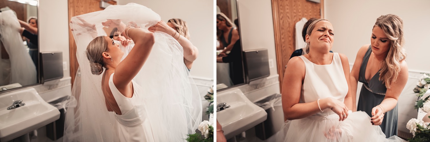 Salvatore's Chicago Wedding - St. Josaphat Catholic Church, bride and bridesmaids getting ready in a bathroom