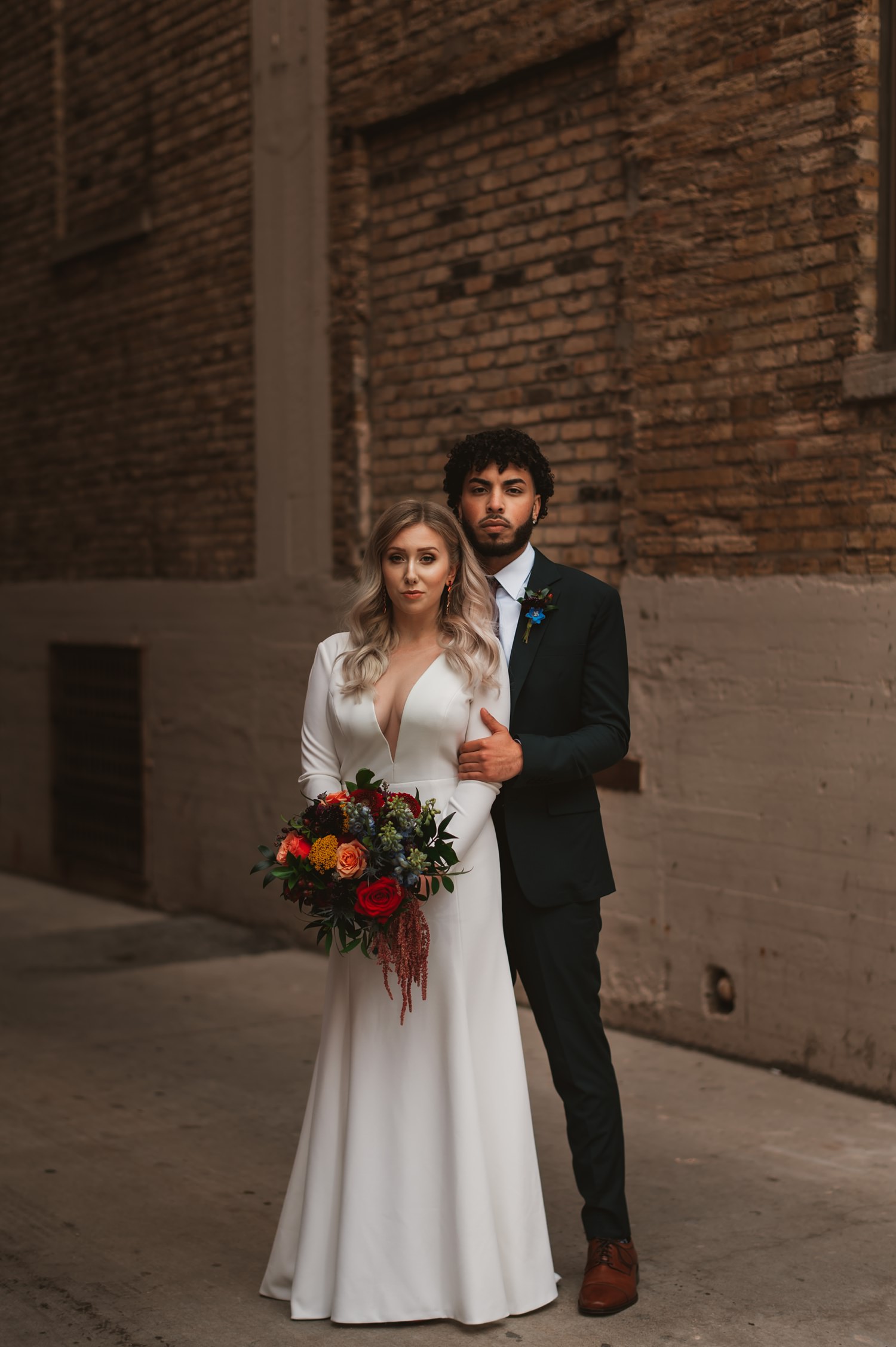 Milwaukee wedding, bride and groom portrait session, Jenny Yoo dress, Historic Third Ward