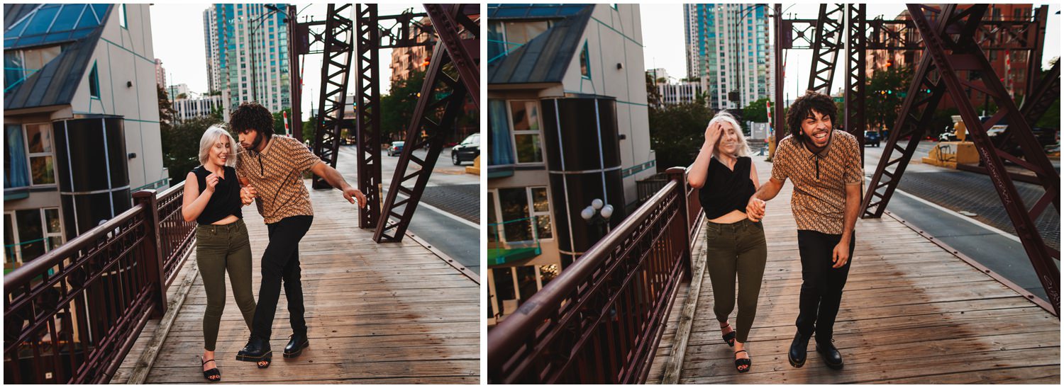 Downtown Chicago Engagement Session Photography - Kenzie street bridge