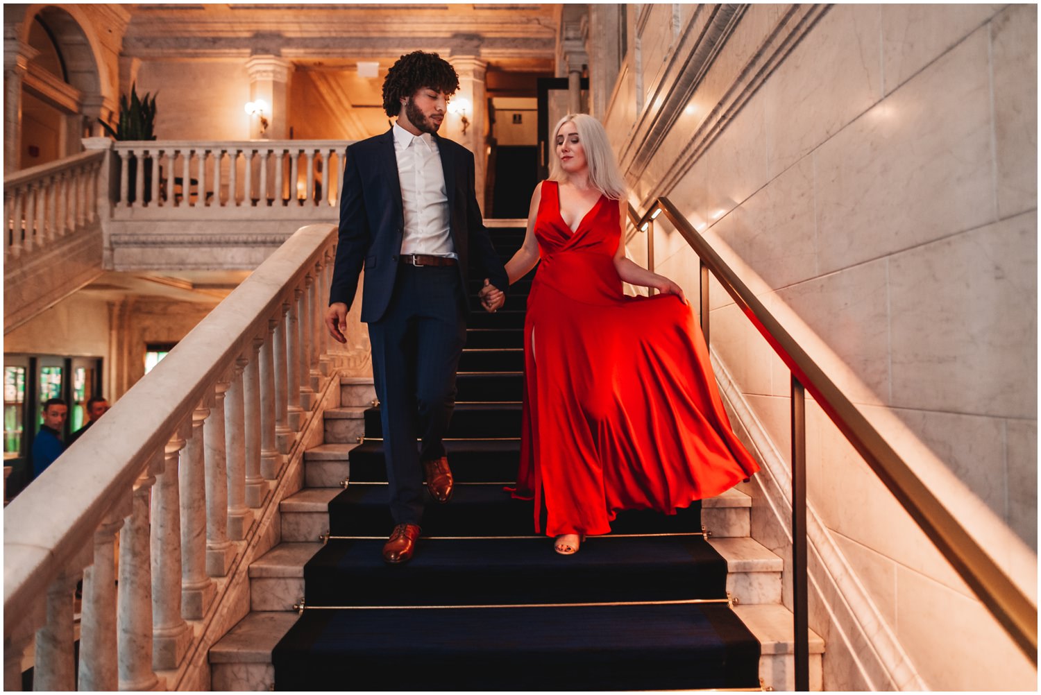 Downtown Chicago Engagement Session Photography - Gray Hotel staircase