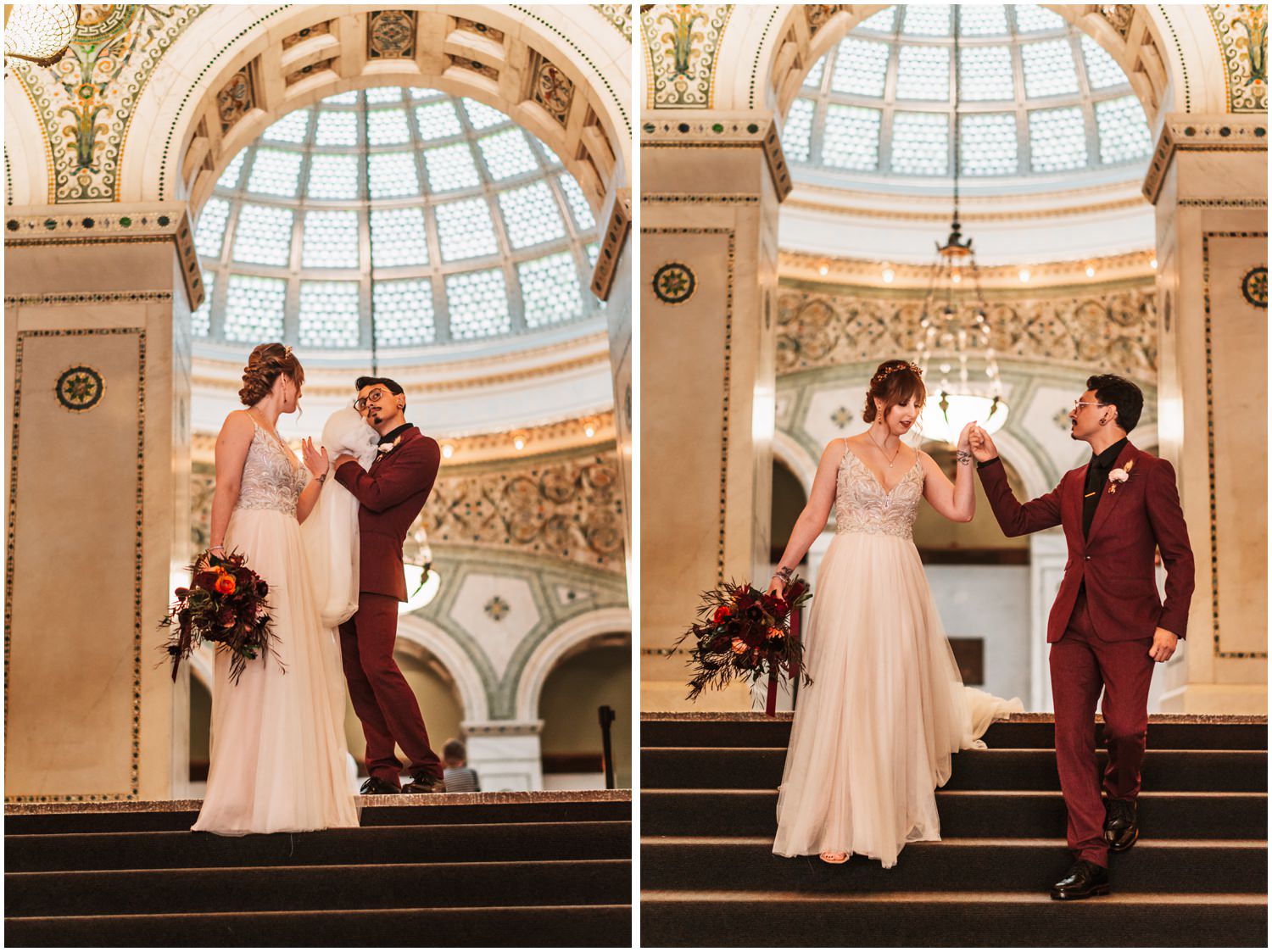 Chicago Cultural center Wedding Photography Bride and groom portraits
