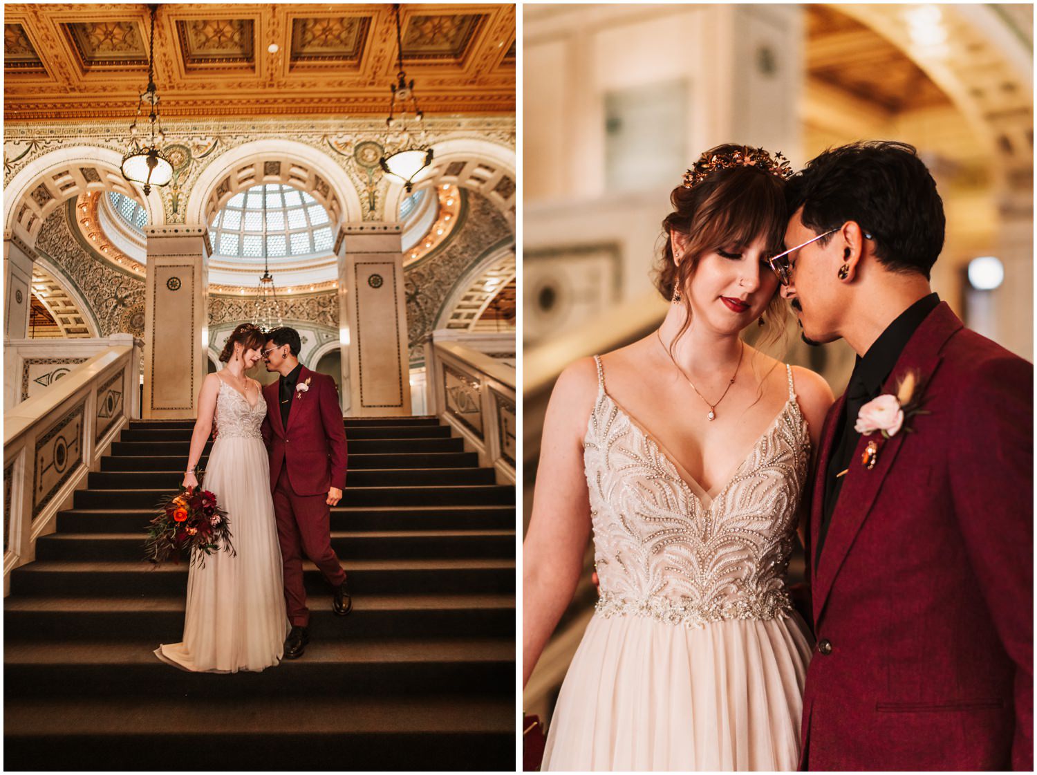 Chicago Cultural center Wedding Photography Bride and groom portraits
