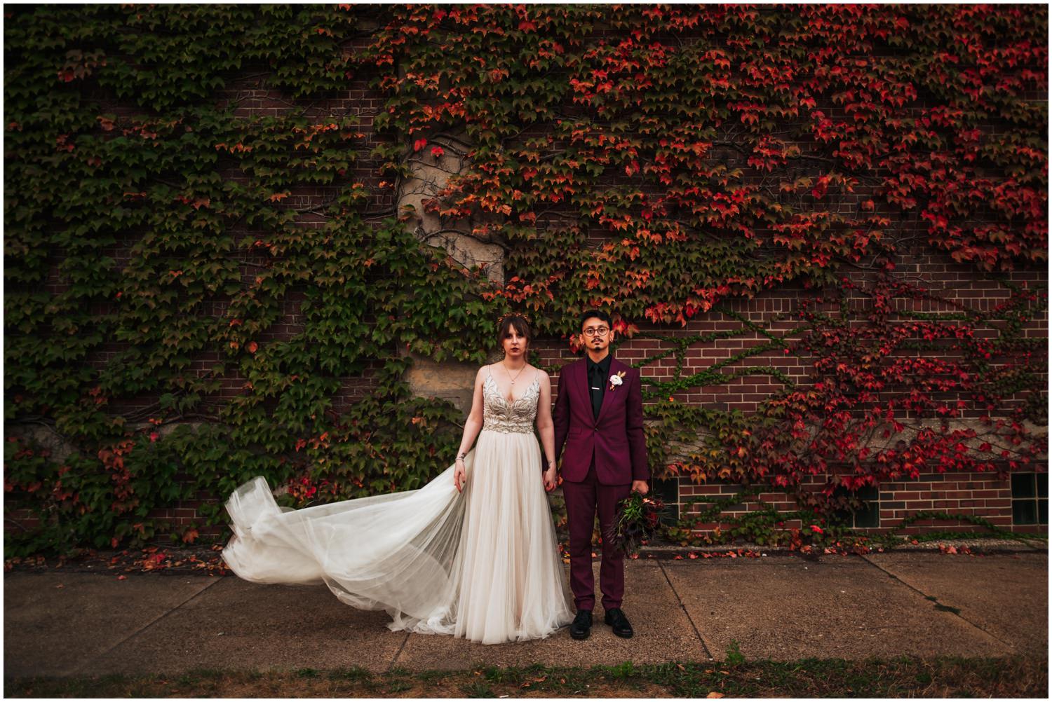 Ovation Chicago Wedding Photos - Rolls Royce Bride and groom portraits Ivy wall