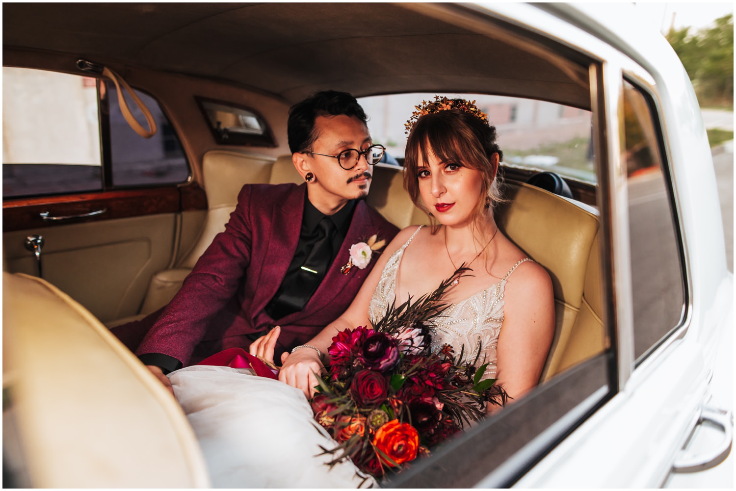 Ovation Chicago Wedding Photos - Rolls Royce Bride and groom portraits Ivy wall