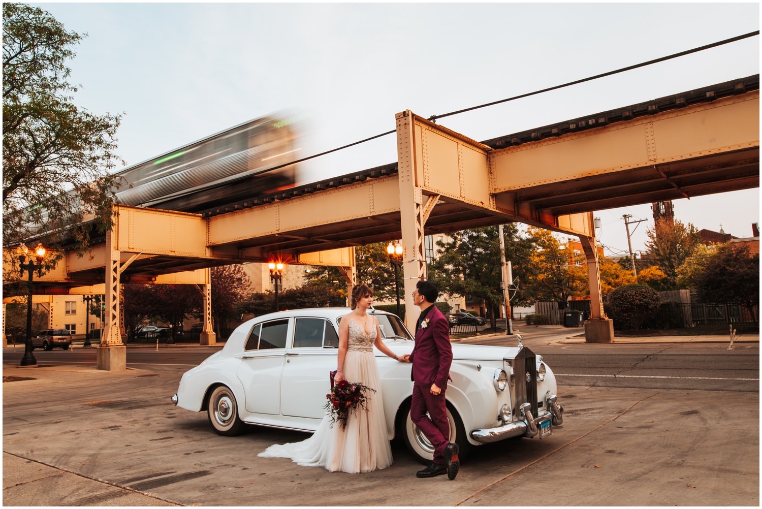Ovation Chicago Wedding Photos - Rolls Royce Bride and groom portraits