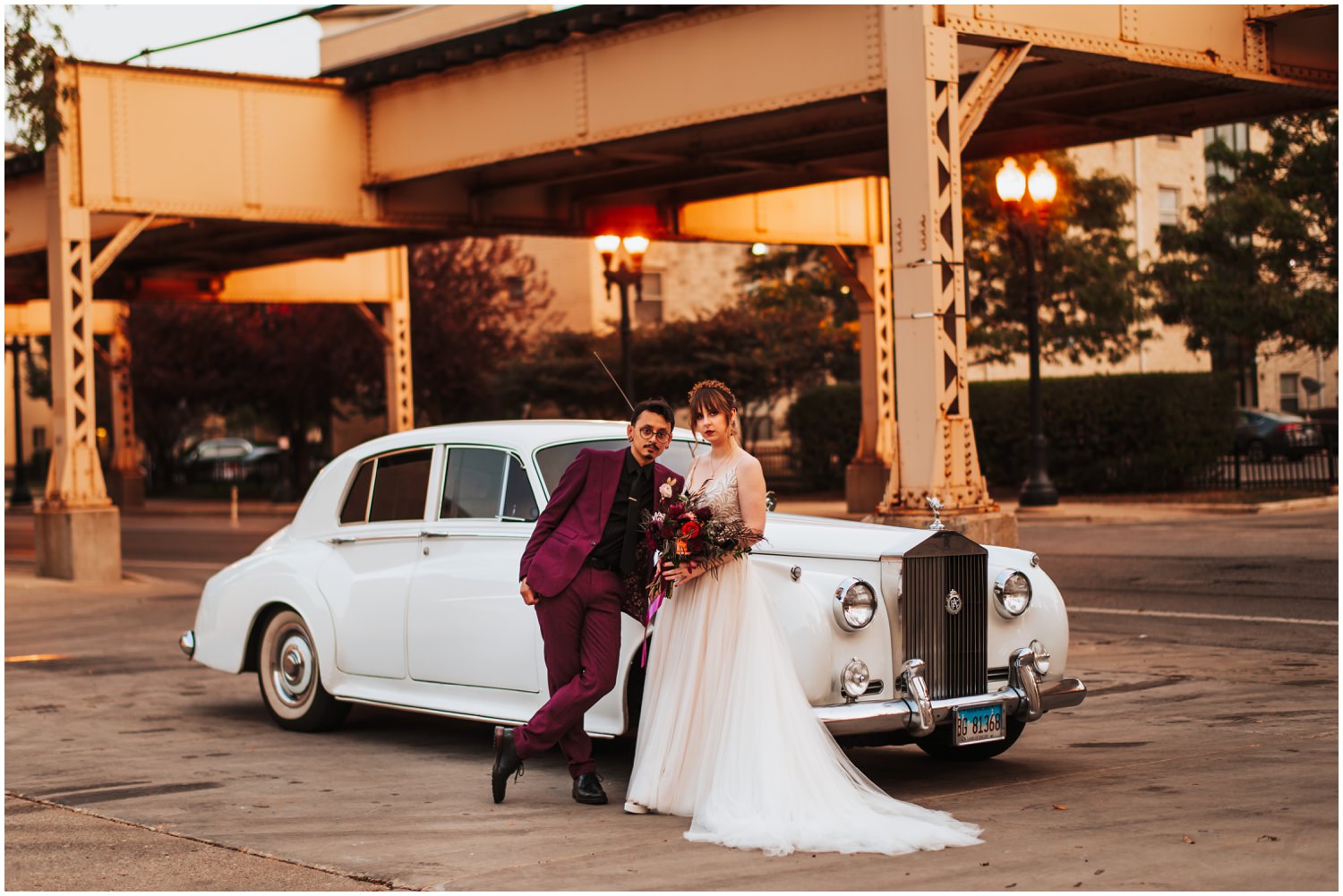 Ovation Chicago Wedding Photos - Rolls Royce Bride and groom portraits